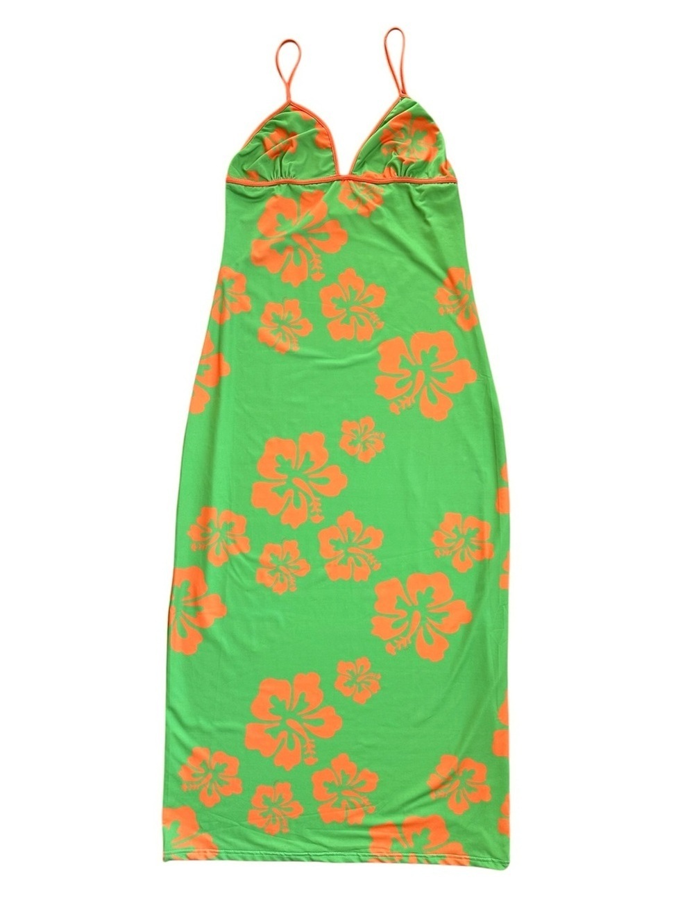 The Wolf Gang Green and Orange Hawaiin Floral Maxi Dress